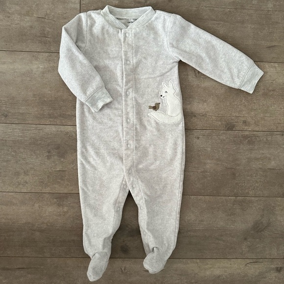Carter’s Baby Boy Fox Snap Fleece Footies Sleep & Play EUC size 9 Months - Picture 2 of 9